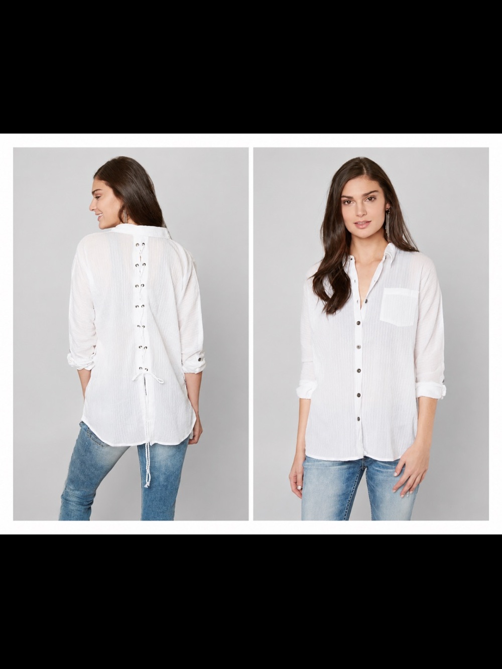 BKE Buckle White Textured Gauze Button Down Shirt Roll Tab Long Sleeve Size M